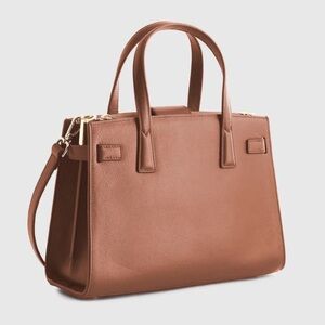 Quince 100% Italian Leather Triple Compartment Satchel Bag Purse Tan SOLD OUT